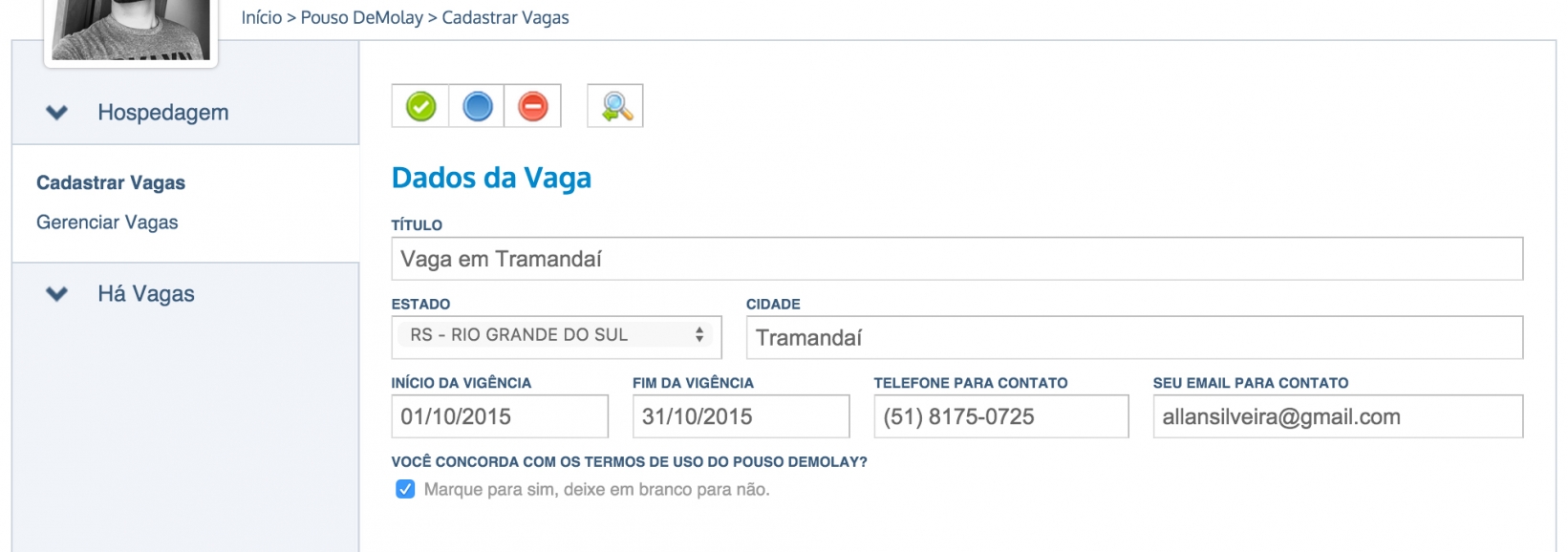 Cadastrando uma vaga