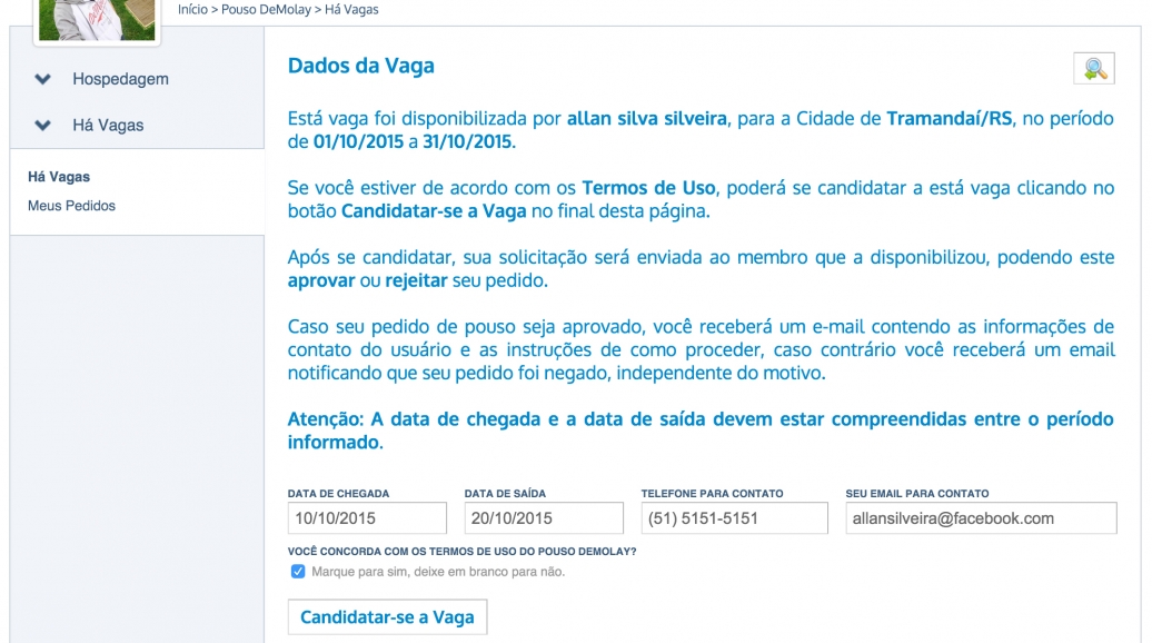  Após pesquisar a vaga, preenche os dados e subme