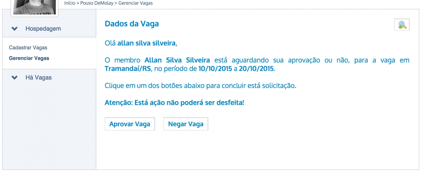 Após verificar quem se candidatou, clica se aprova